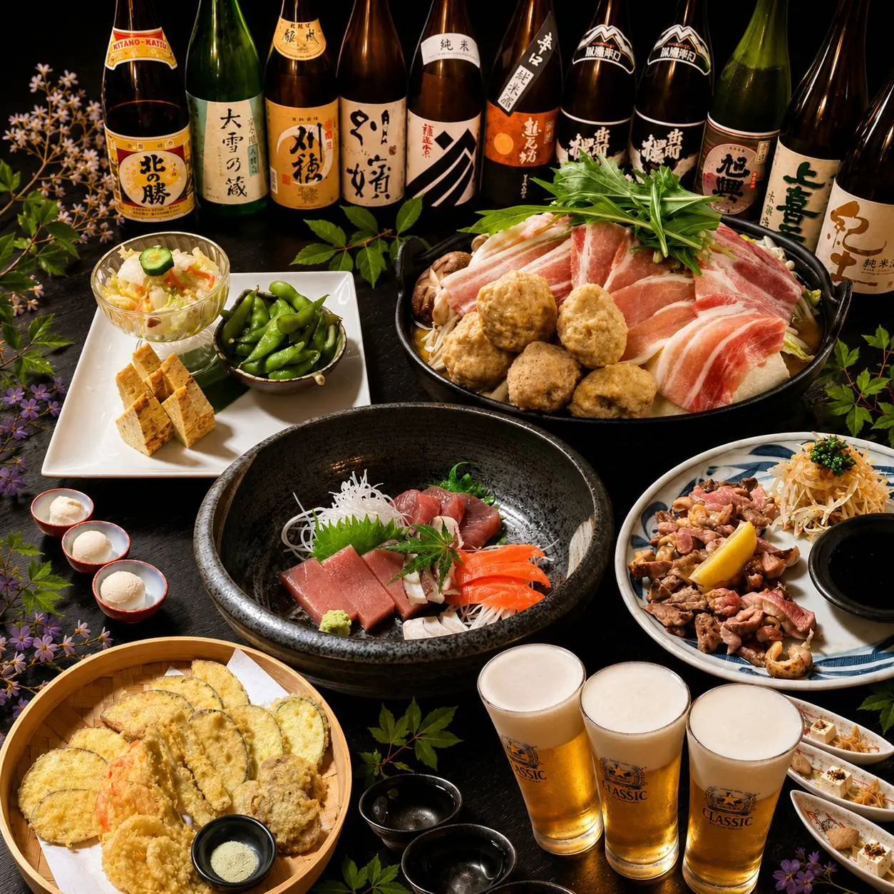 宴会コースの料理(秋冬限定お鍋付き)